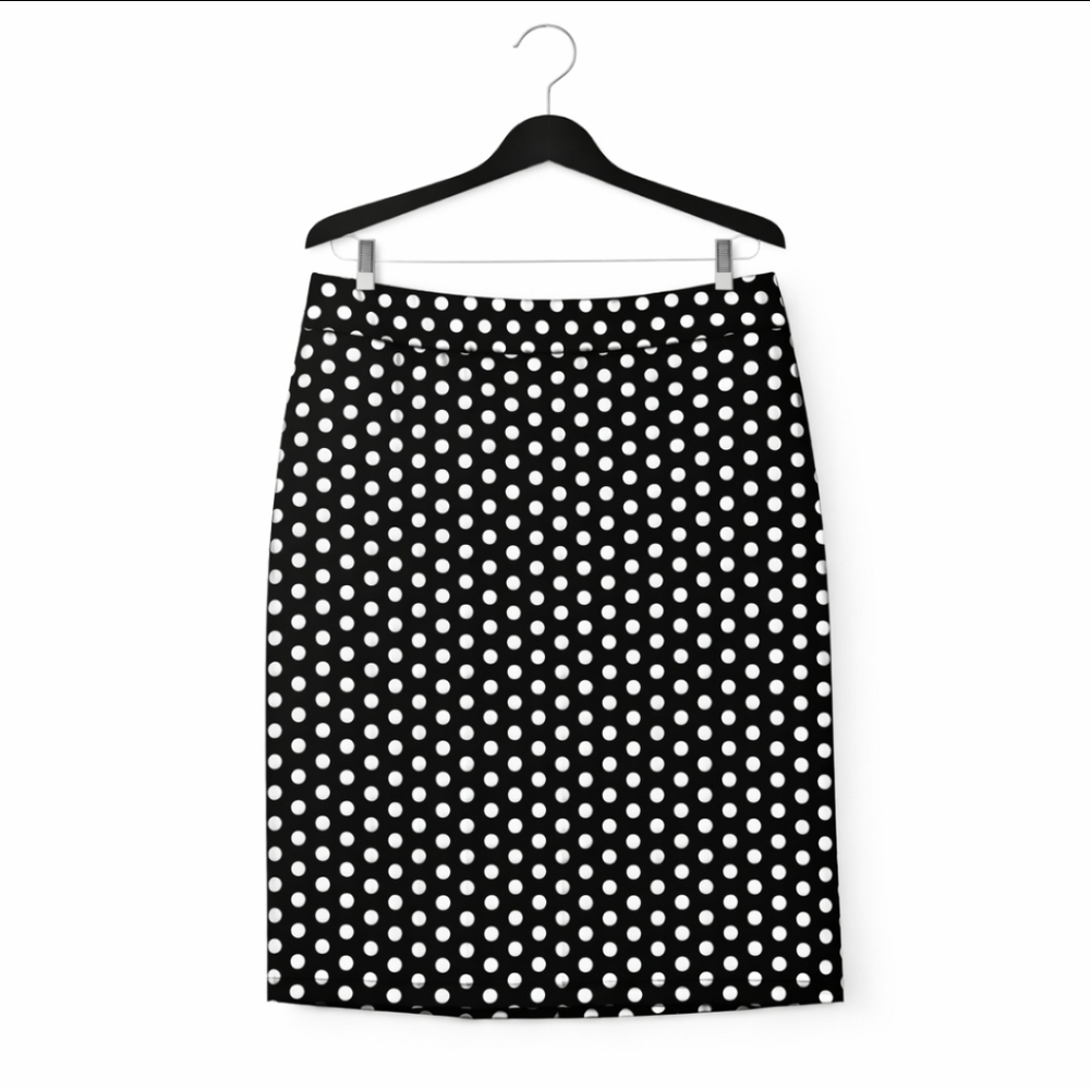 LOFT Black White Polka Dot Knee Length Pencil Skirt Sz 2